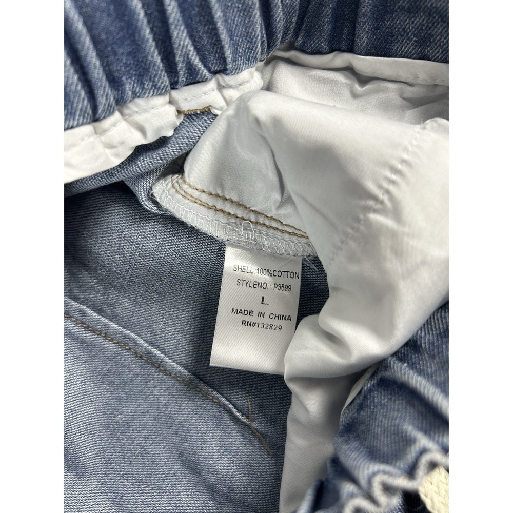 Miou Muse Women Wide Leg Drawstring Jeans Sz L Blue Denim Pull-on Boho Baggy - Picture 5 of 9